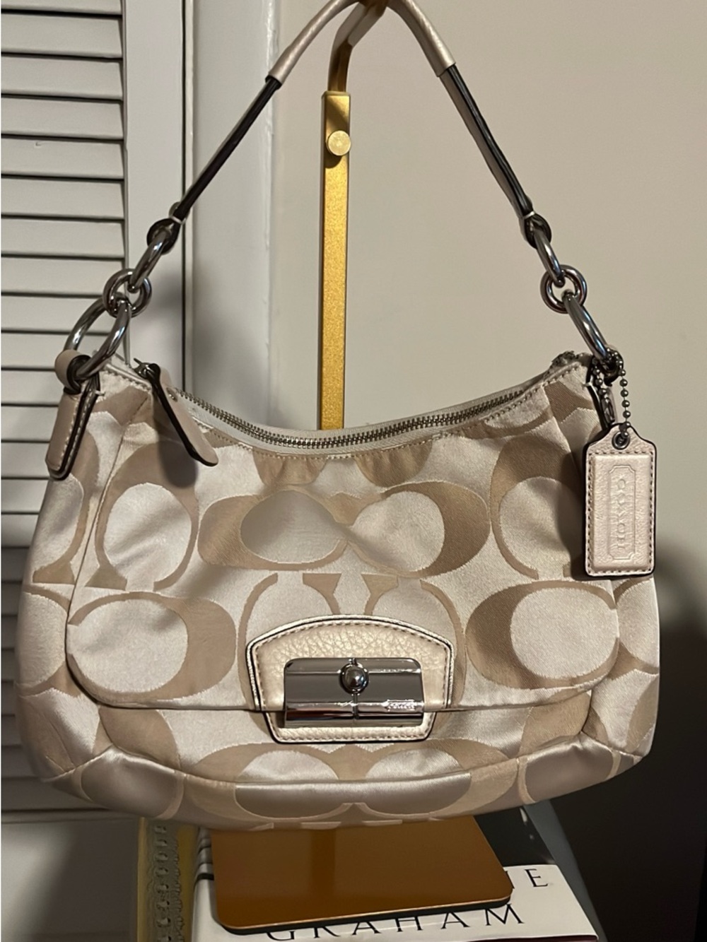 Coach Kristin Signature Cream Convertible Hobo Bag in Light Beige and Cream